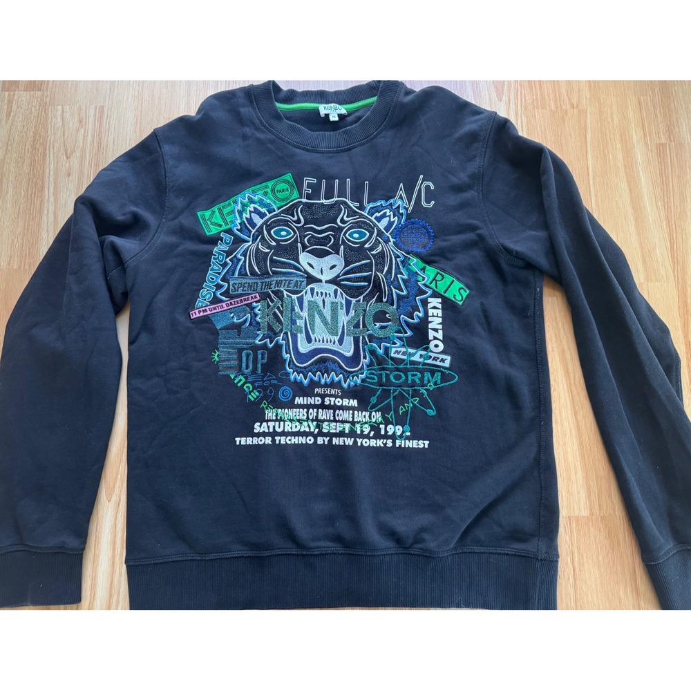 Kenzo Paris Tiger Mind Storm Embroidered Sweatshirt Black Mens M F755SW8054XG